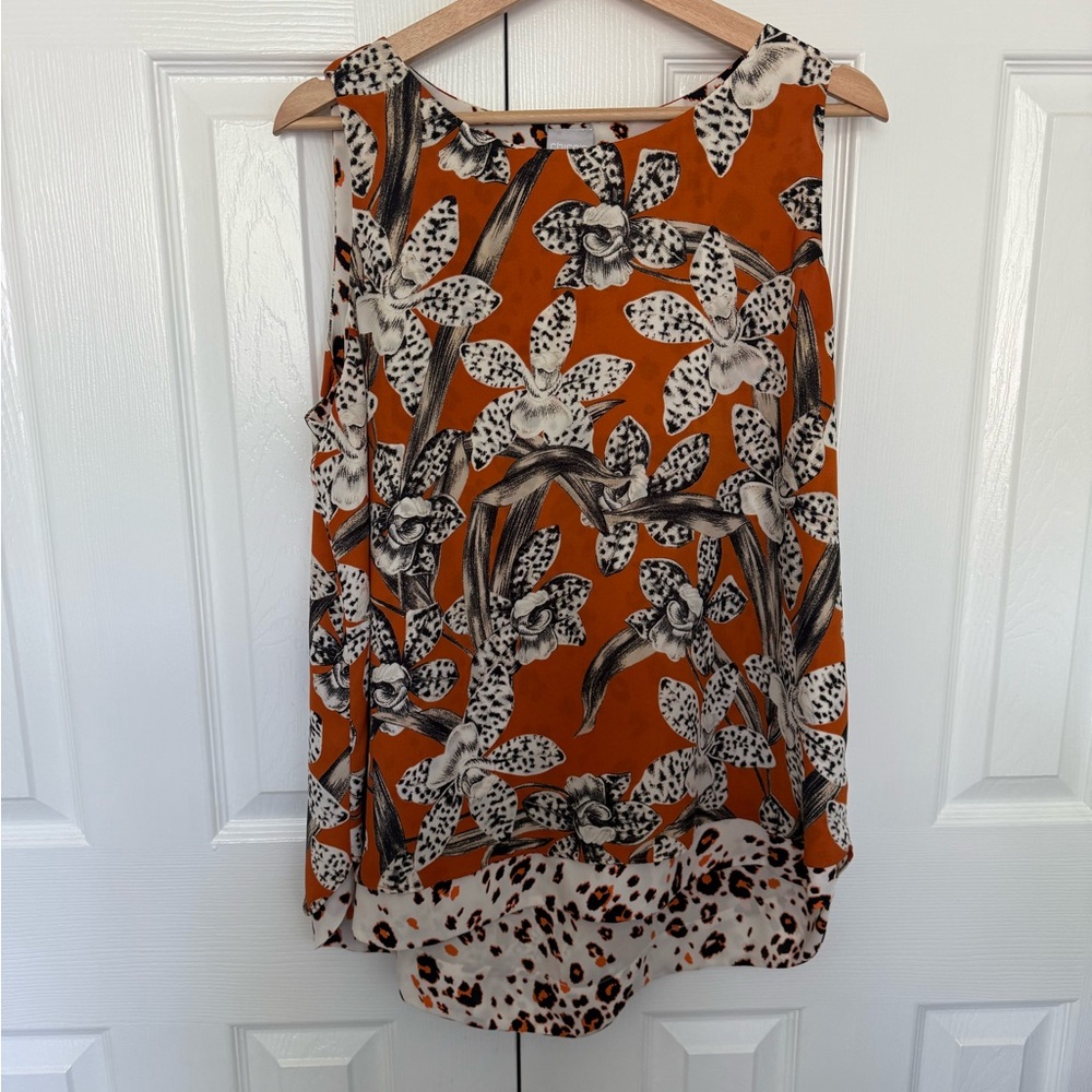 Chico’s Reversible Floral Sleeveless Top - Orange and Black